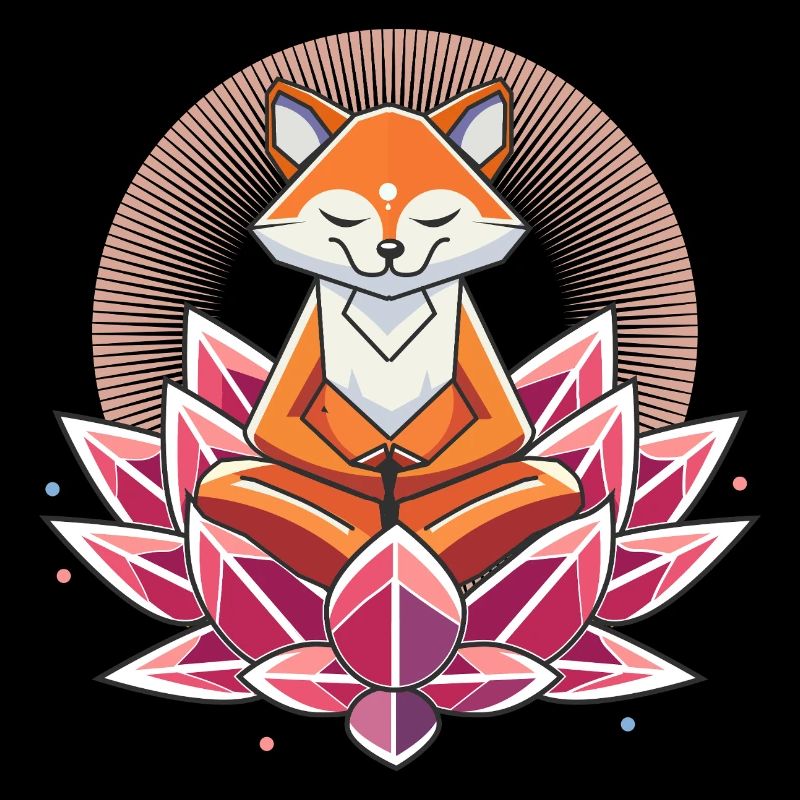 friedlich meditierender Fuchs auf einer Lotusblüte
