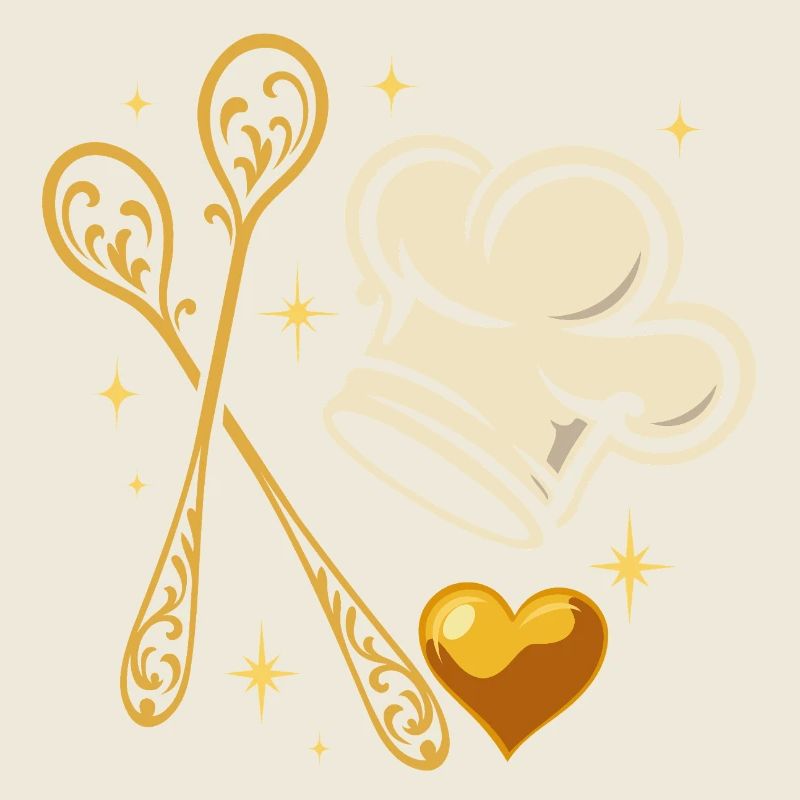 Toque de chef dorée avec cuillères en bois