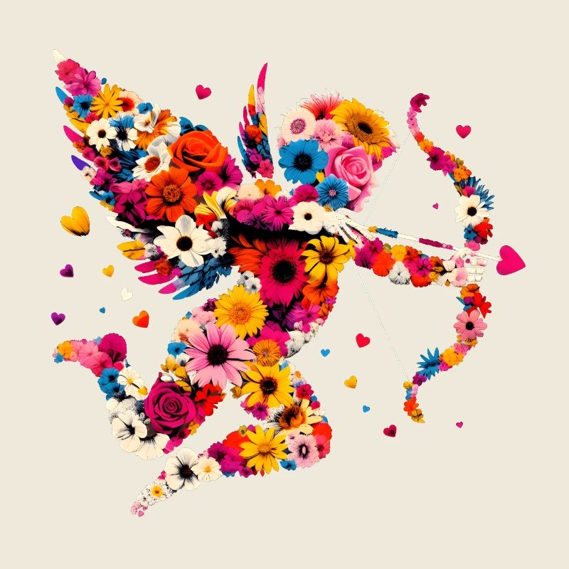 Cupidon fleuri tire des flèches d’amour