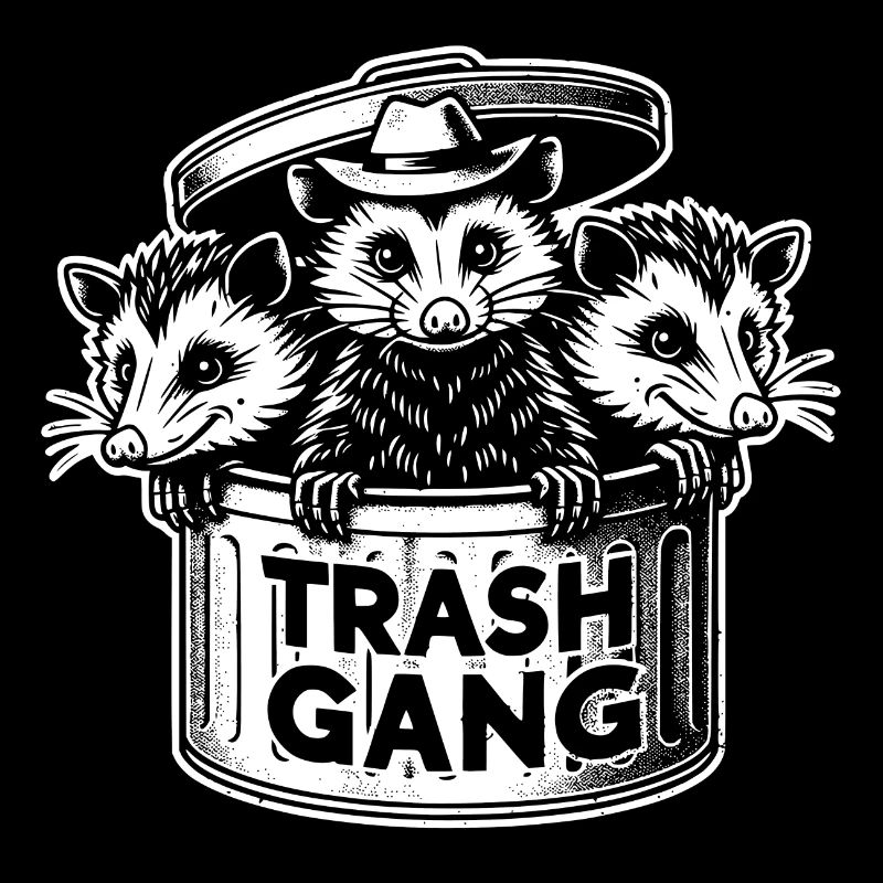 3 gang de déchets cool Possums dans la poubelle