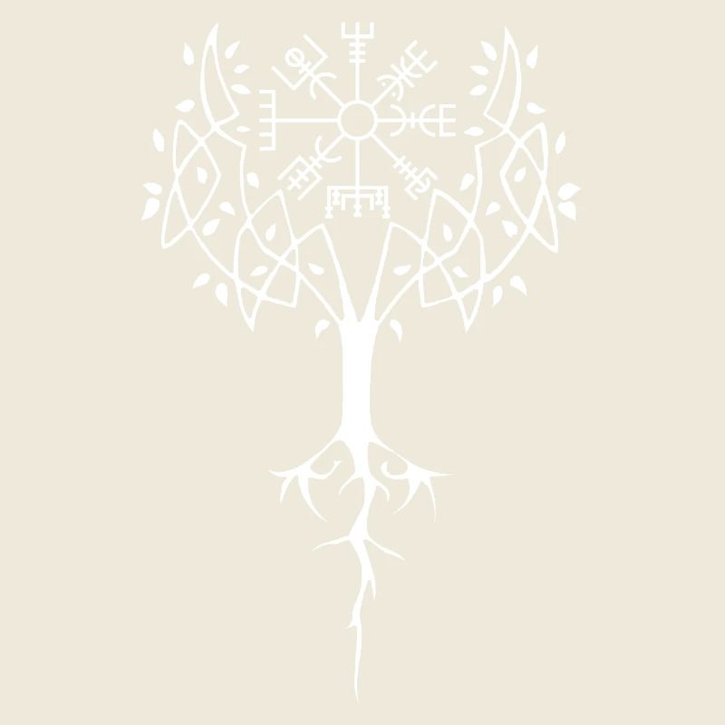 Arbre de vie blanc et boussole viking