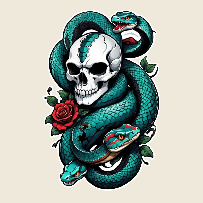 Schlangenskelett und Tattoo