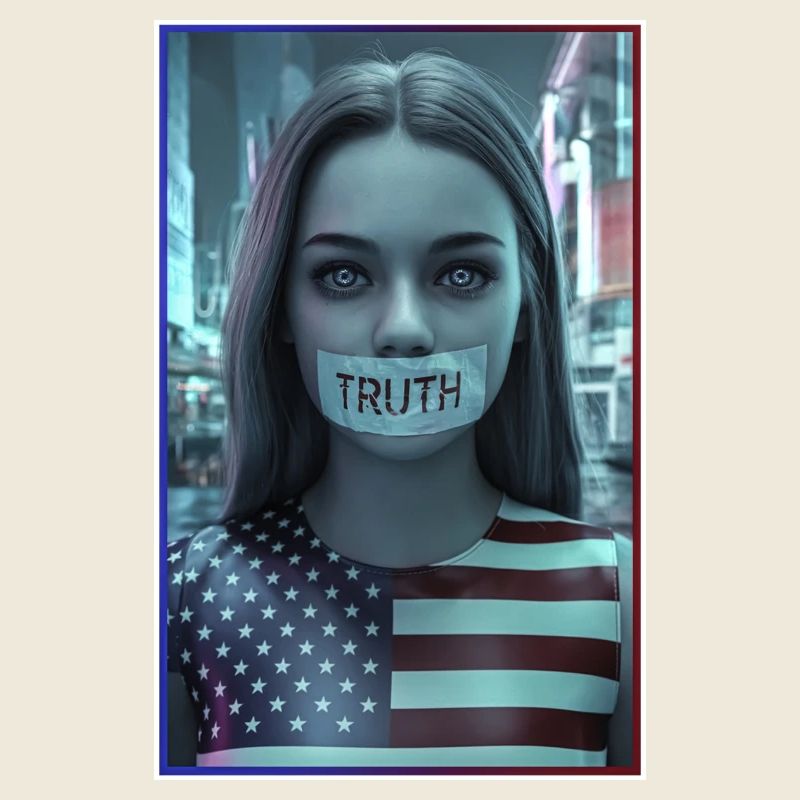 Face design with truth mouth in US flag