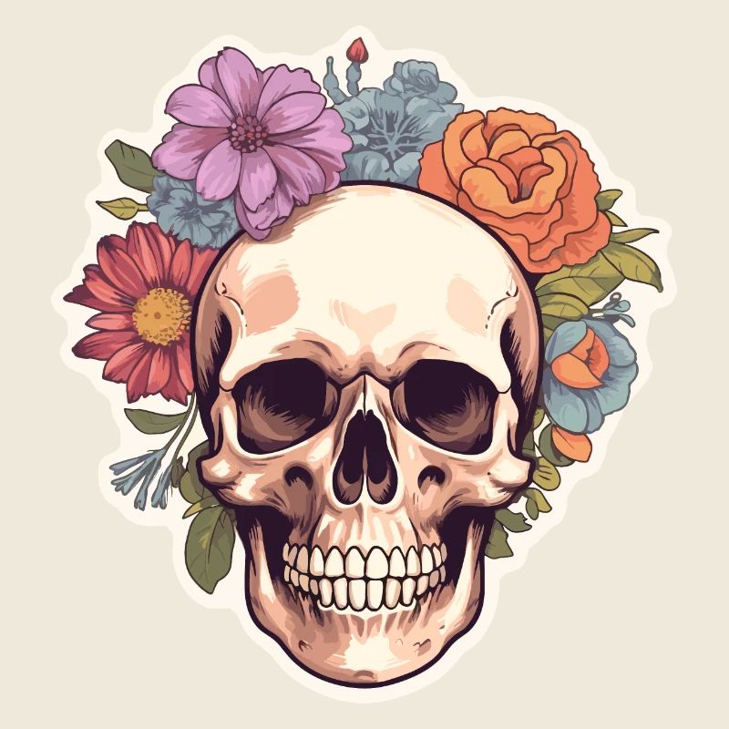 Crâne humain et fleurs 4