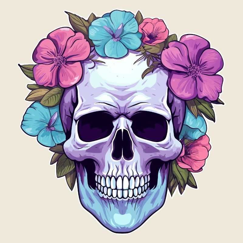 Menschlicher Schädel & Blumen 32
