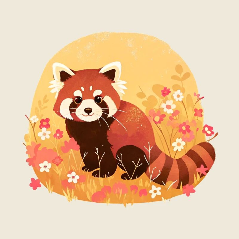 Knallbunte Rote Panda-Illustration