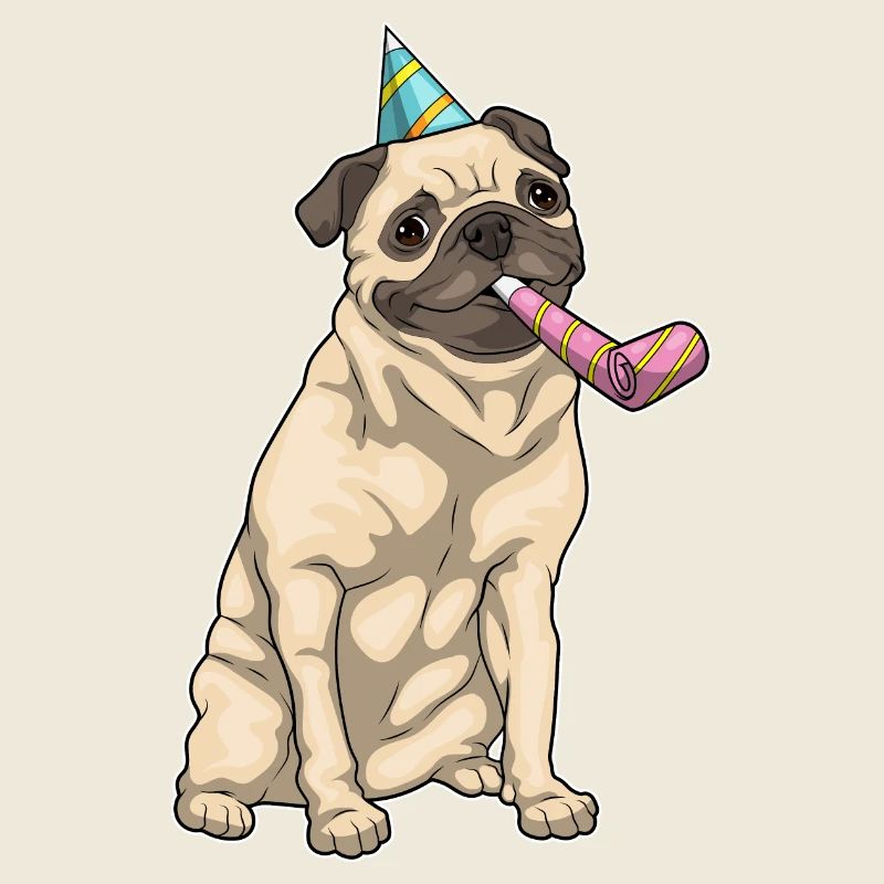 Mops Geburtstag Tröte Partyhut