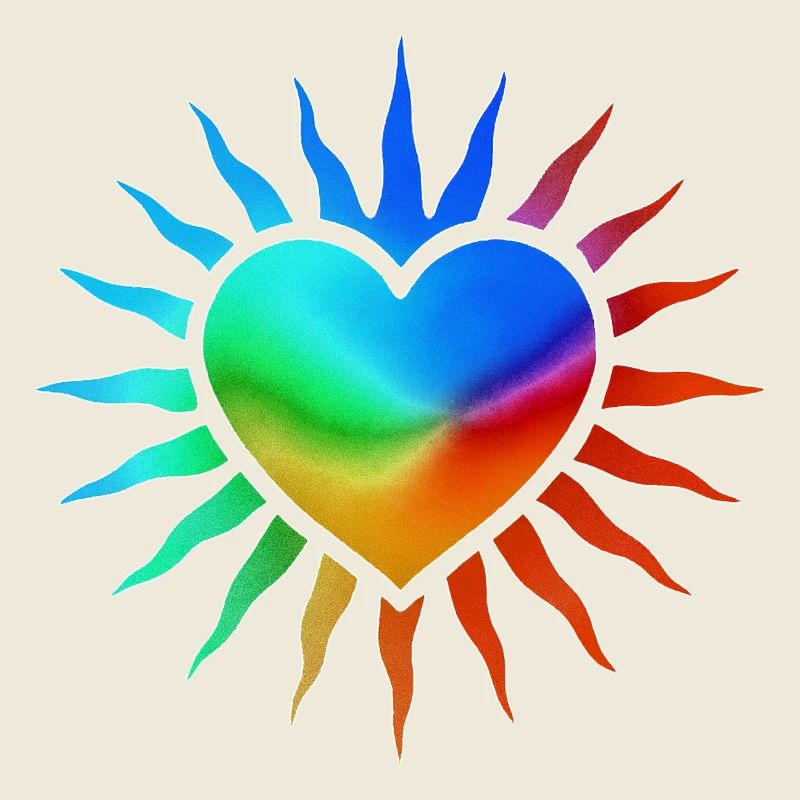 Regenbogenherz mit Sonnenstrahlen