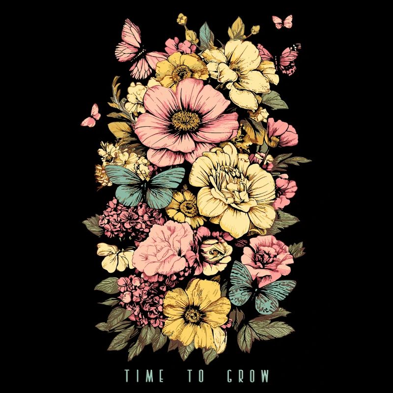 Time to grow - schmetterling blumen retro style