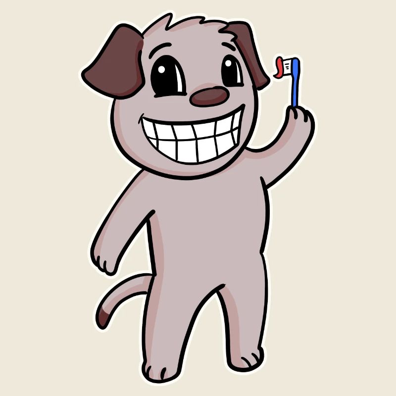 Chien avec brosse à dents