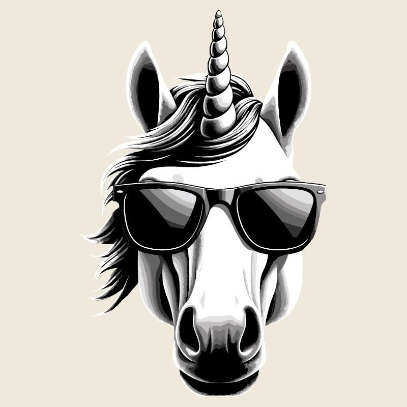 Cool Unicorn with Sunglasses Black White