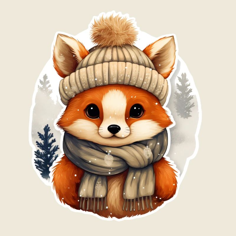 Renard avec chapeau et écharpe