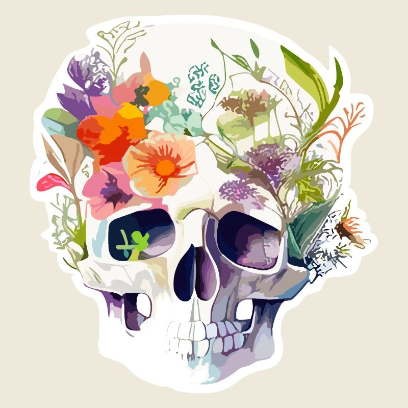 Crâne humain et fleurs 11