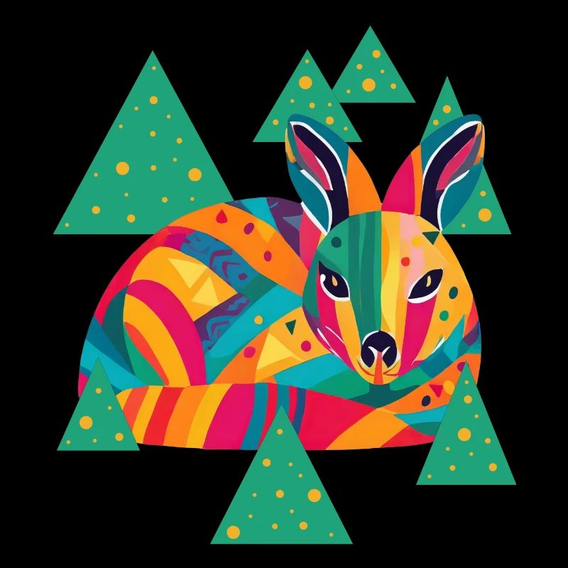 Dessin d’une biche colorée parmi les arbres