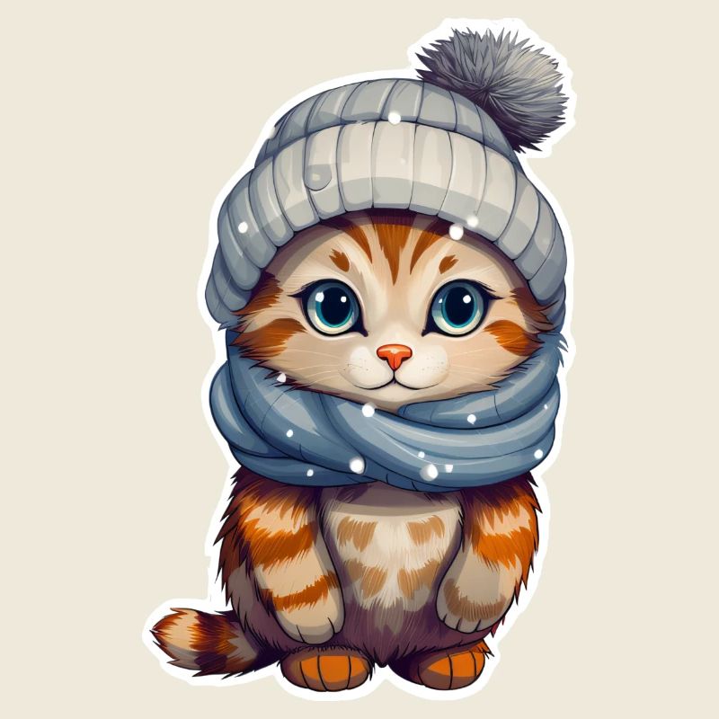 chat mignon avec chapeau et écharpe