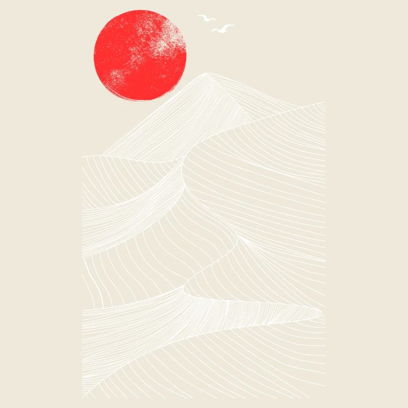 Soleil Rouge Sur Les Montagnes Abstrait