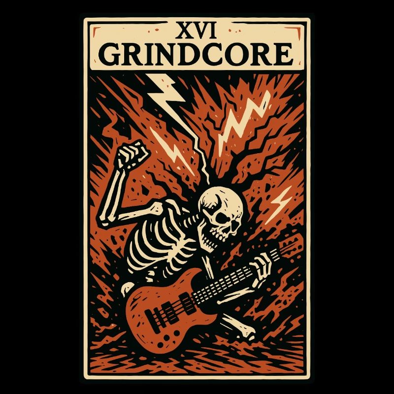 Grindcore Tarotkarte – Explosiver Skelett-Schredder