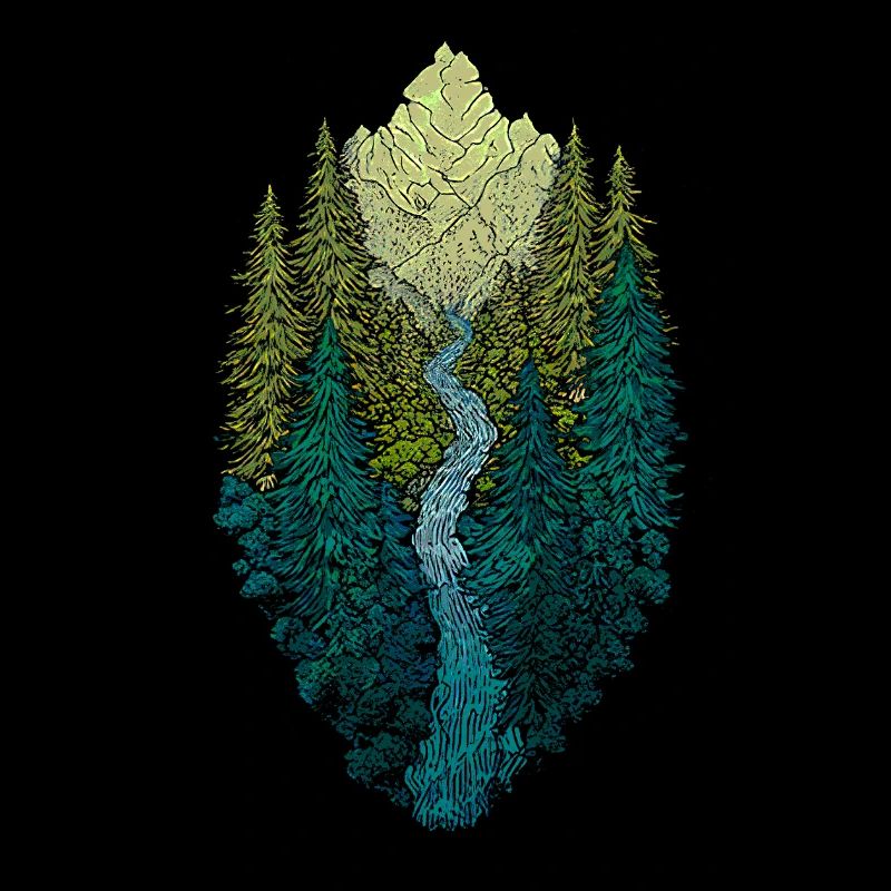 Mountain landscape with forest and river – nature design