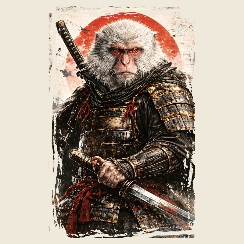 Japanische Kunst - Japanese Snow Monkey - Samurai