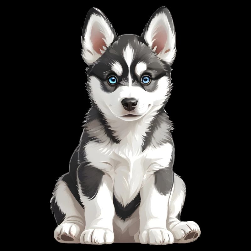 Illustration de jeune chiot husky gris foncé