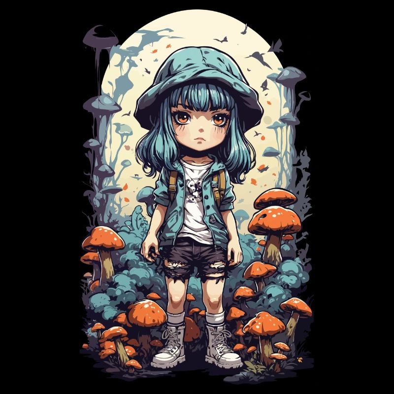 Psychedelic Abenteuer Anime Wald Pilz Design