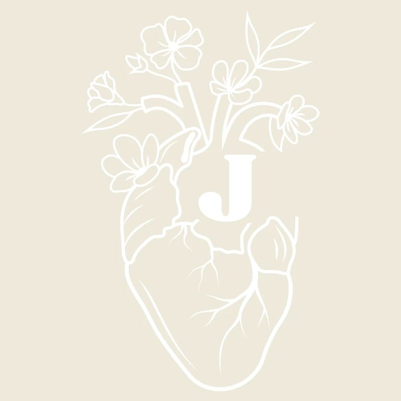 Buchstabe j Herz Weiße Blumen Anatomie