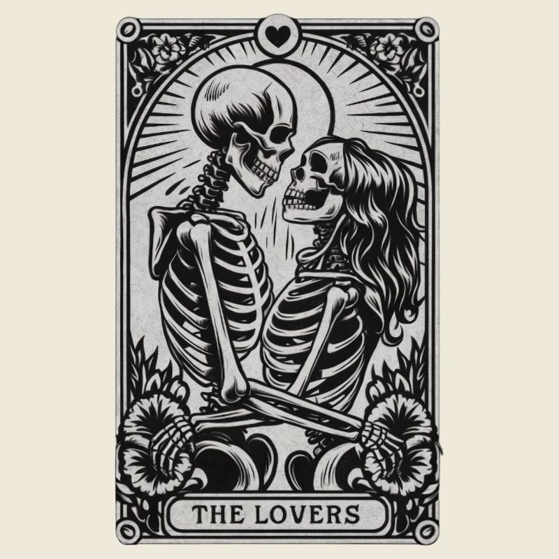 Carte de tarot de couple de squelette gothique vintage avec