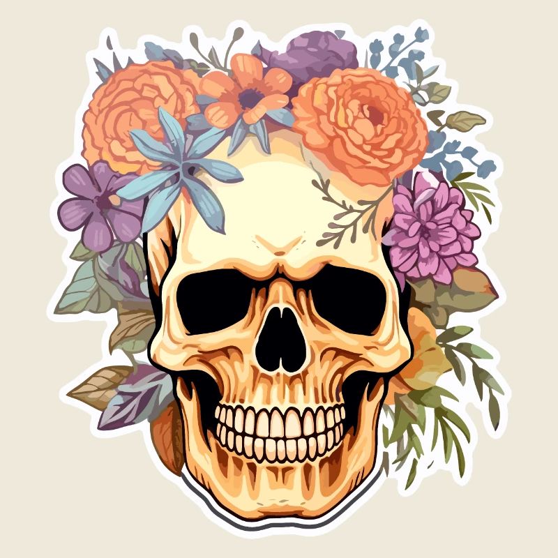 Menschlicher Schädel & Blumen 15