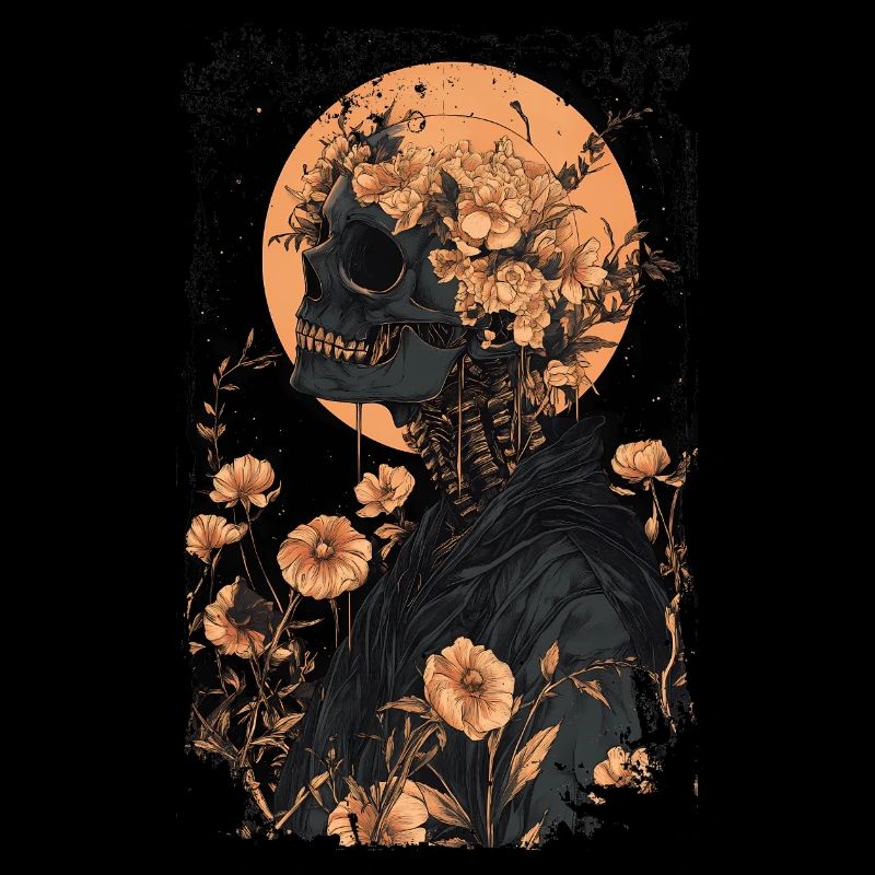 Boho hippie skeleton in 60s, 70s look