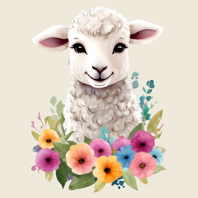 Schaf Blumen Lamm Schäfer Geschenk süß Aquarell