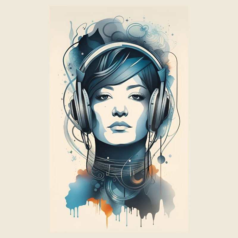 Lady Headphone Music Poster