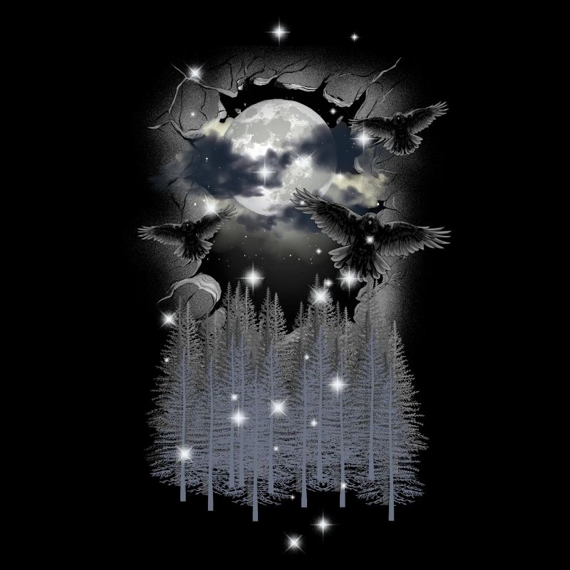 Halloween Forest Crows Ravens Mystical Moon