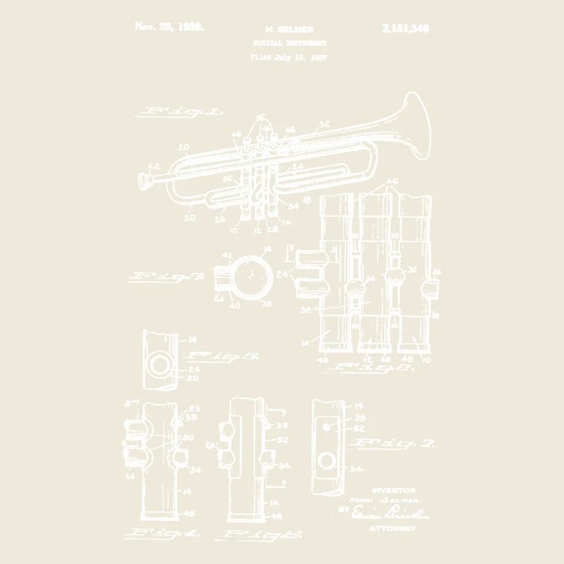 Trumpet – Technical Drawing Patent Vintage white