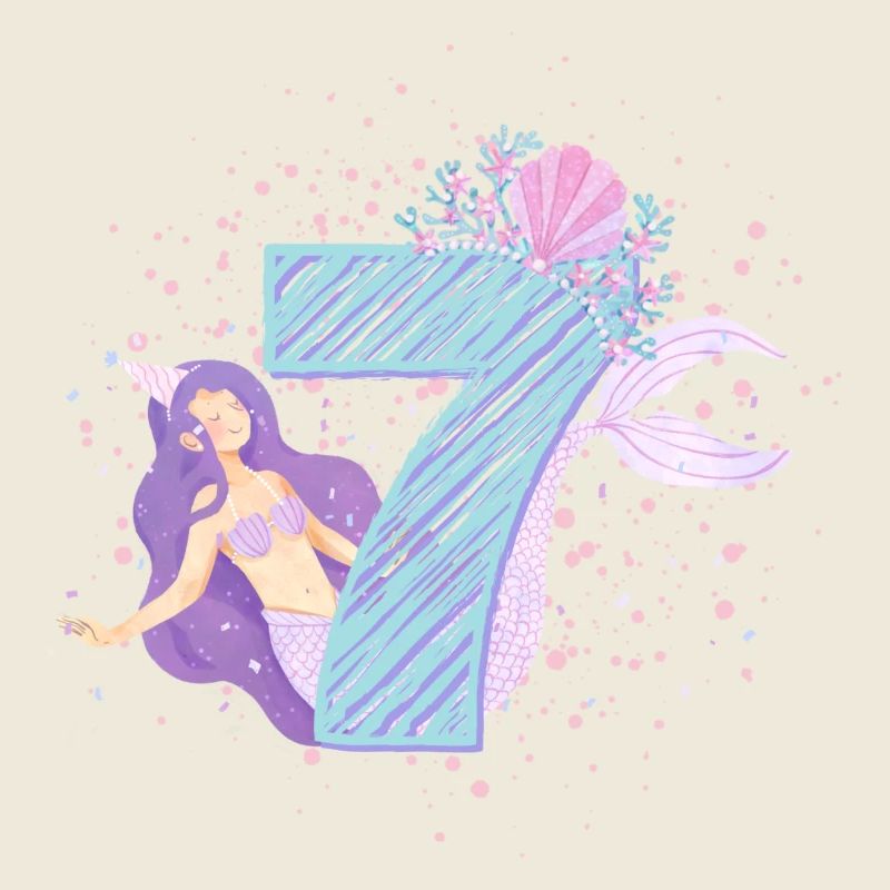 Siebter Geburtstag Meerjungfrau Mädchen Kinder 7.