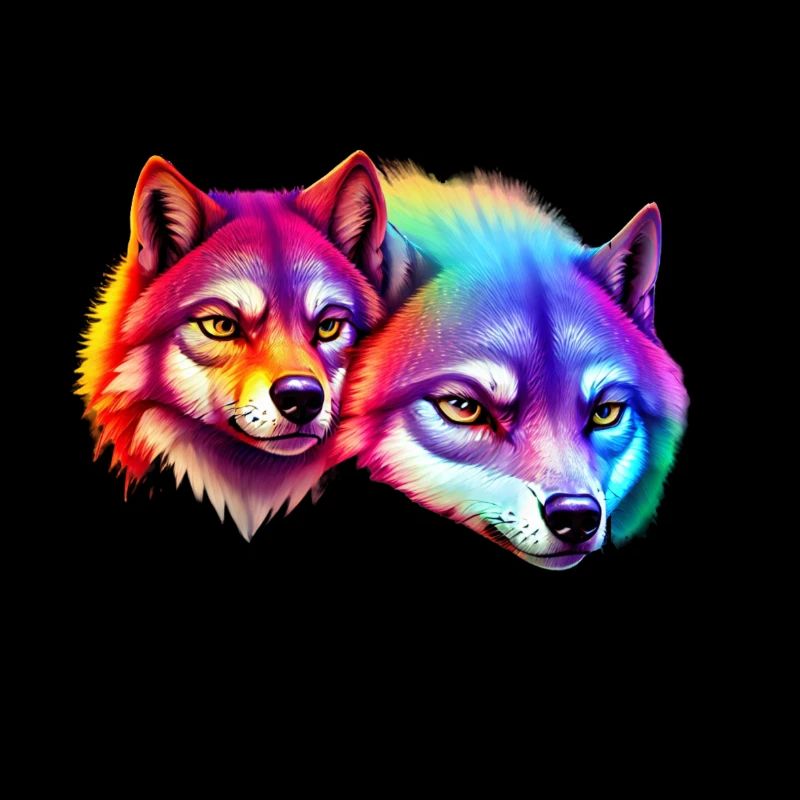 Cute Animal Characters colorful wolf with flowers