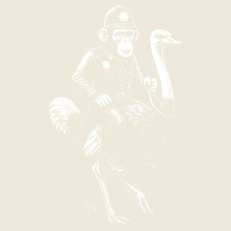 Humorous Monkey Policeman Riding Ostrich 