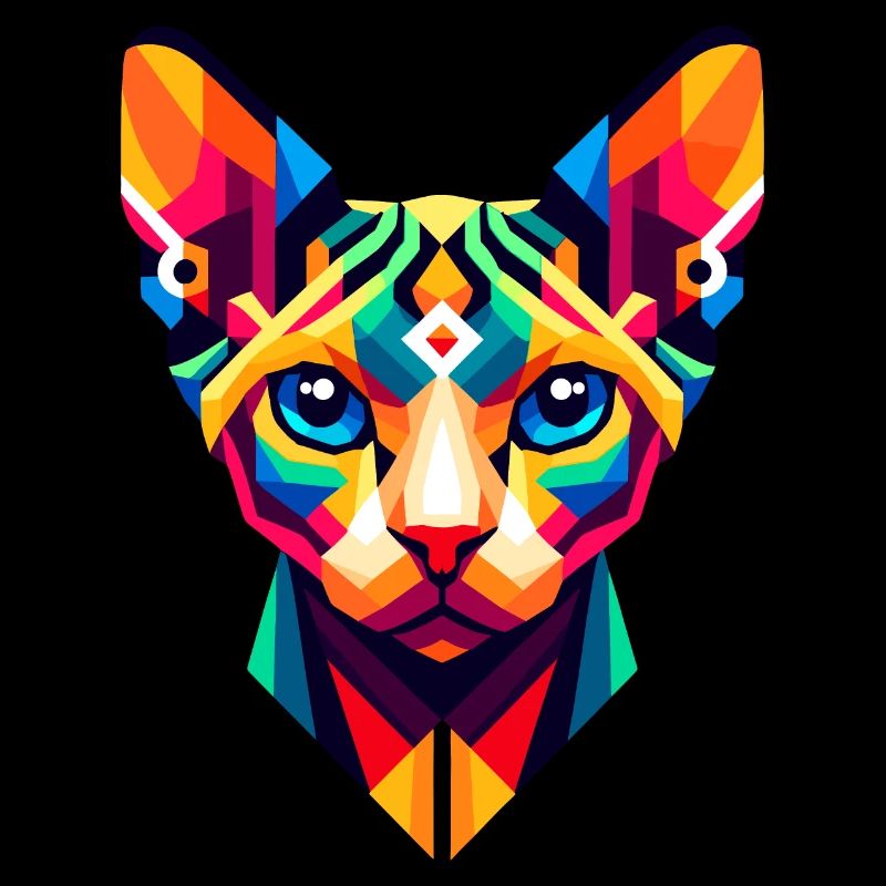 Geometrische Sphynx-Katze: Lebendiges abstraktes Porträt