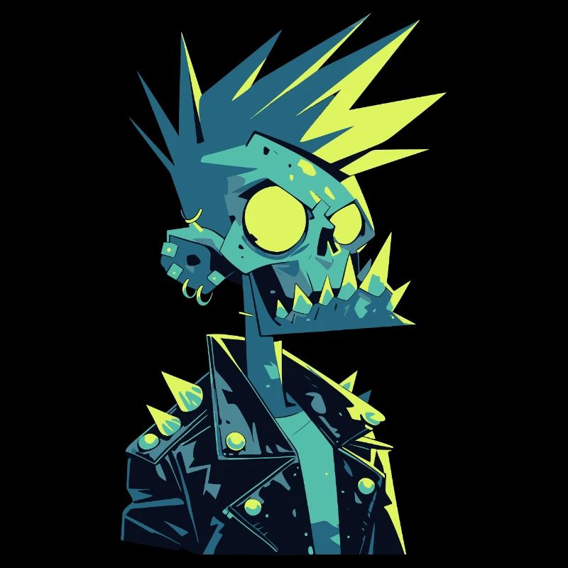Zombie Punk Rocker – Neon Skull with Spiked Hair