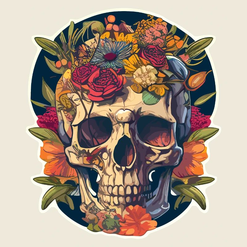 Crâne humain et fleurs 22