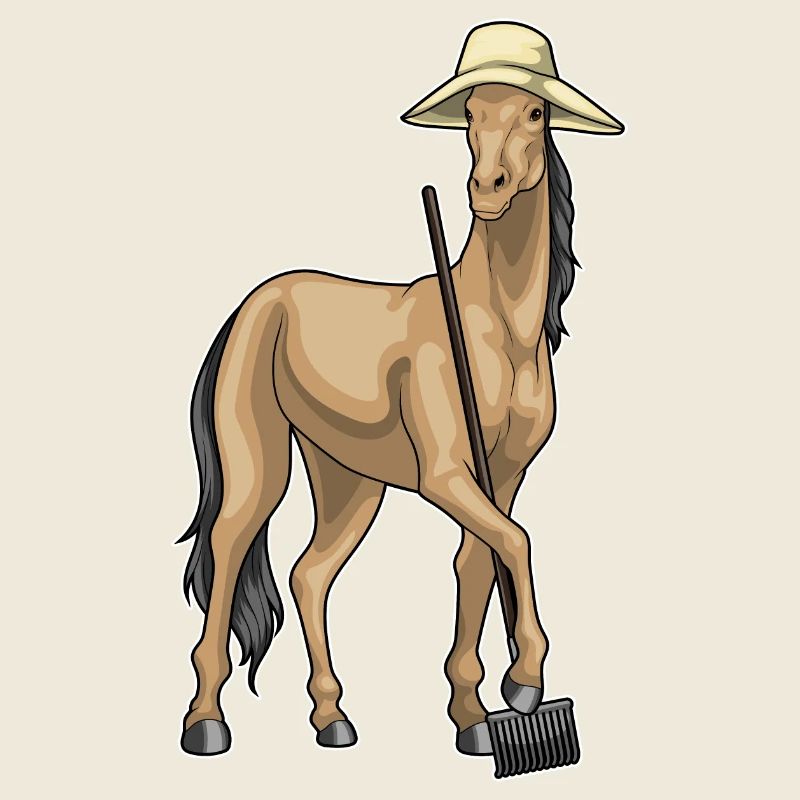 Pferd Landwirt Harke