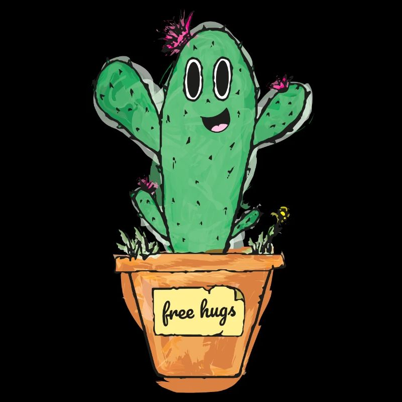 Cute cactus with pot and shield - free hugs