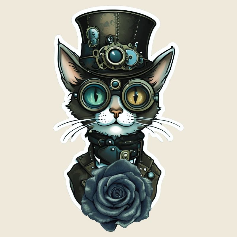 Steampunk Cat Black Rose Gothic