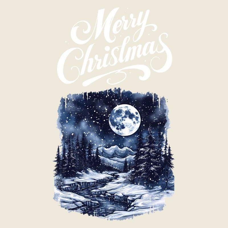Merry Christmas Forest Landscape Moon Firs