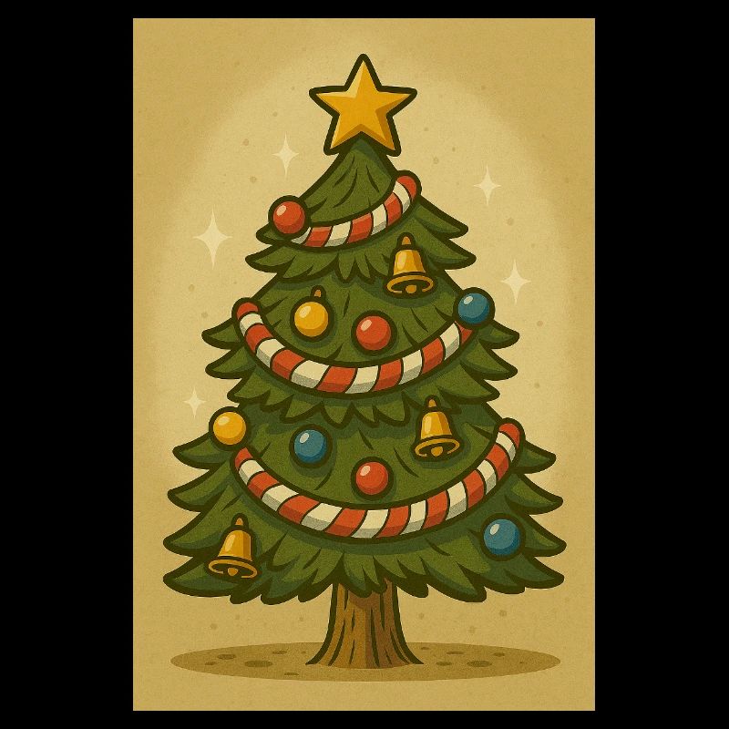 Weihnachtsbaum mit Zuckerschnur und Glocken