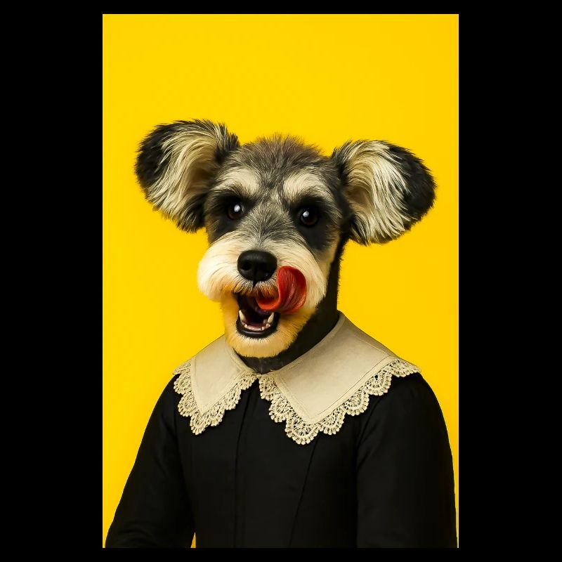 Chien avec collier en dentelle vintage