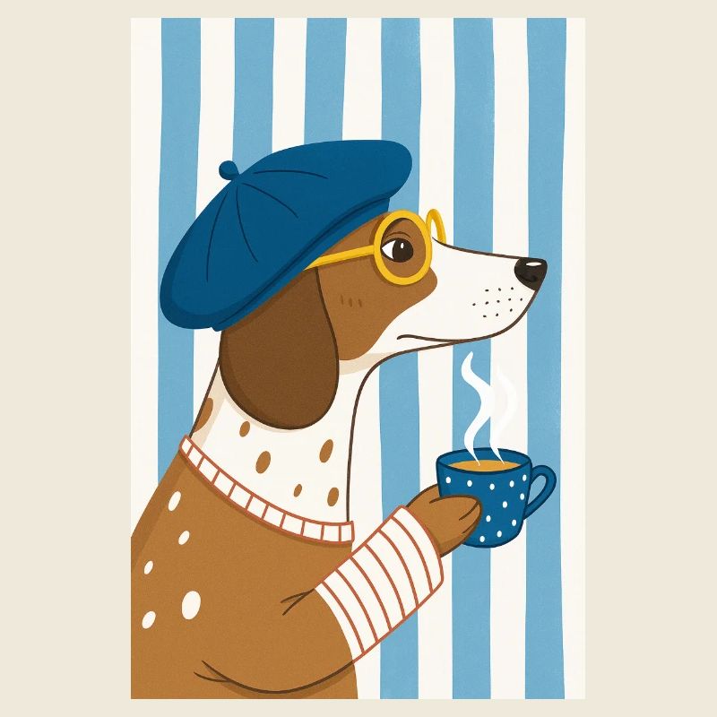 Schicker Hundekaffee und Baskenmütze