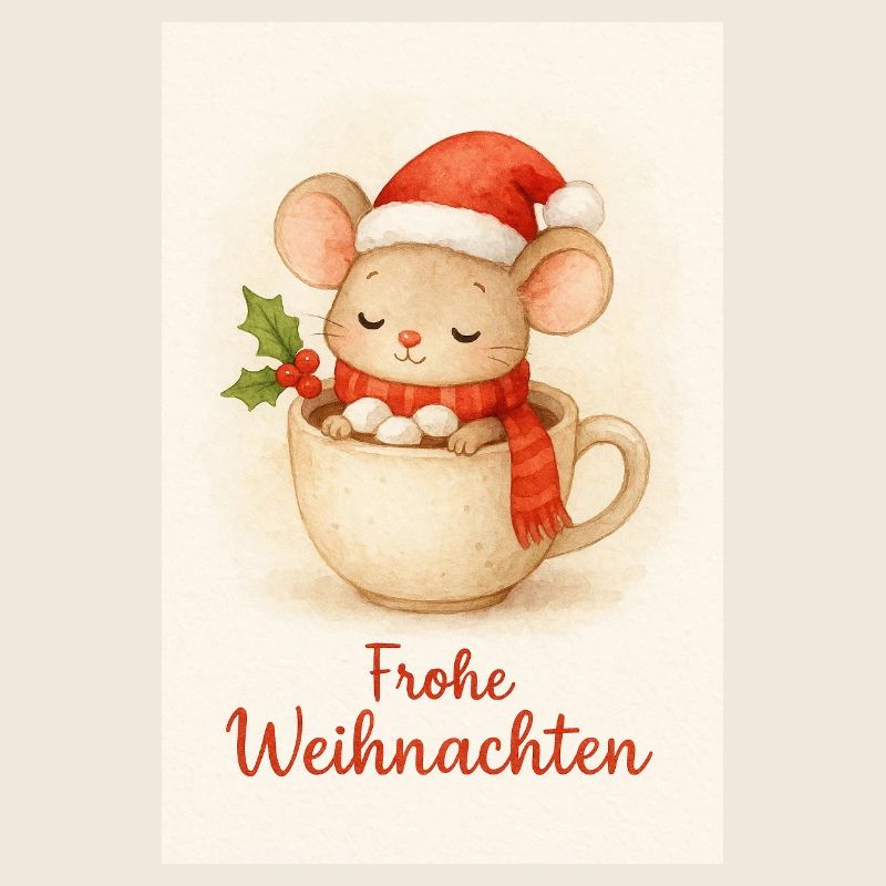 Souris câline dans la tasse de Noël