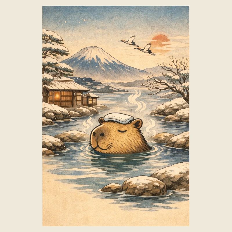 Onsen Capybara im Winterwald