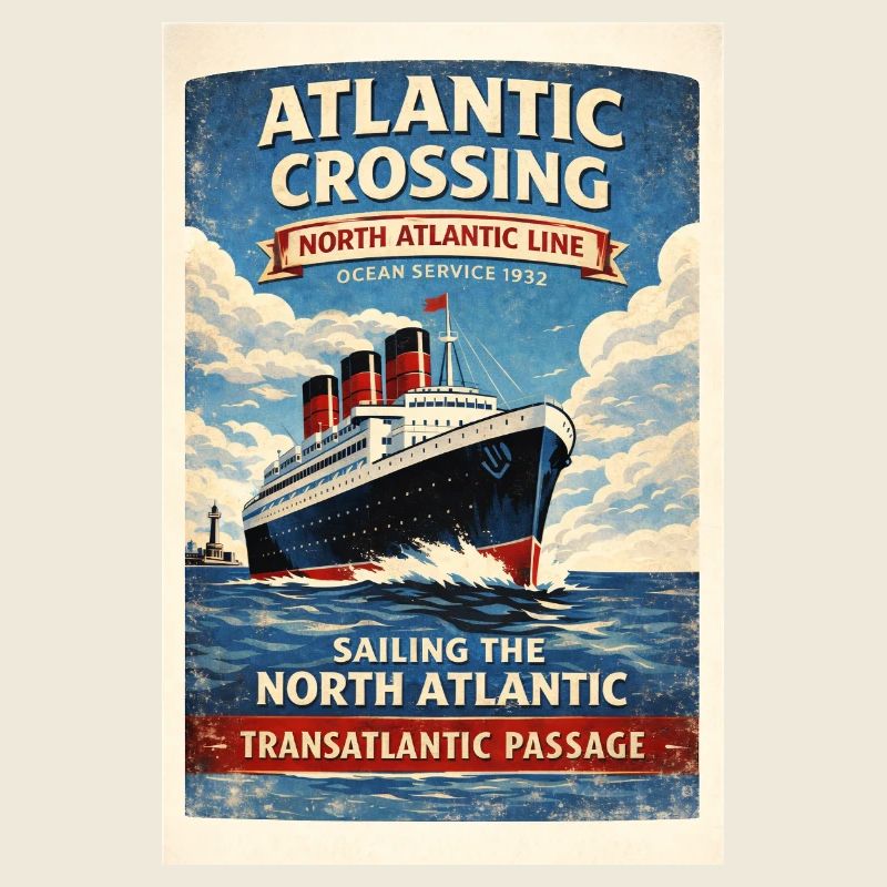 Atlantic Crossing Vintage Schiffsplakat Retro Ozean