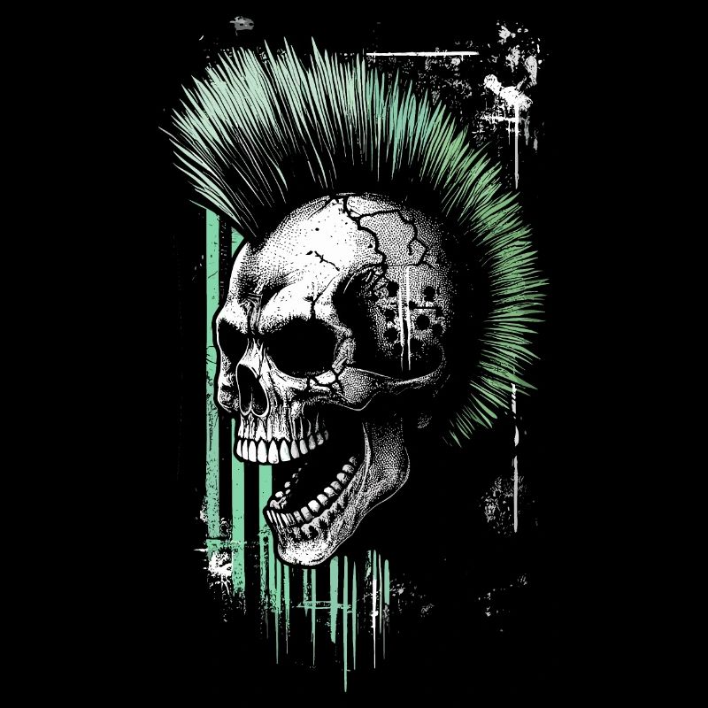 Punk skull with green mohawk